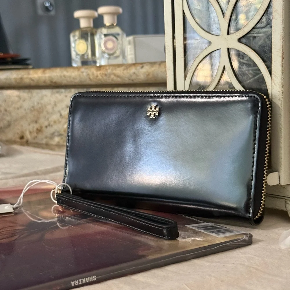 Tory Burch Black Wristlet with Gold Accents